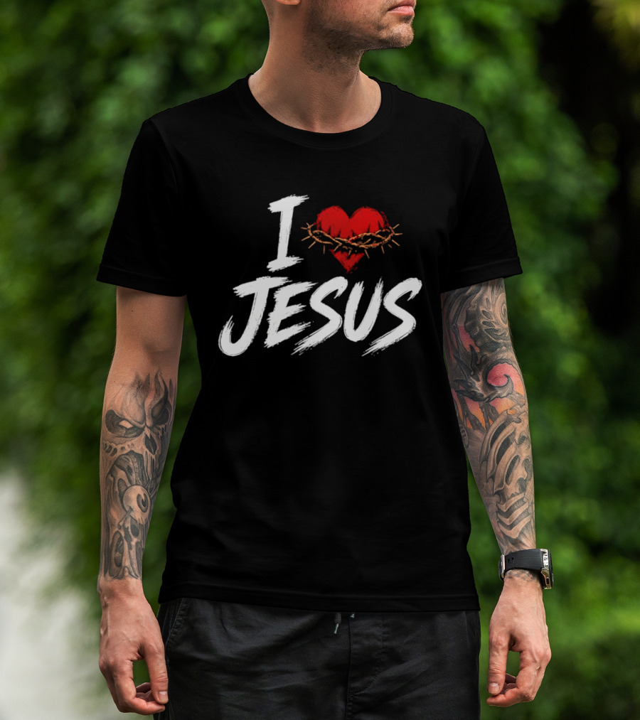 I Love Jesus Heart Crown Of Thorns Christian T-Shirt