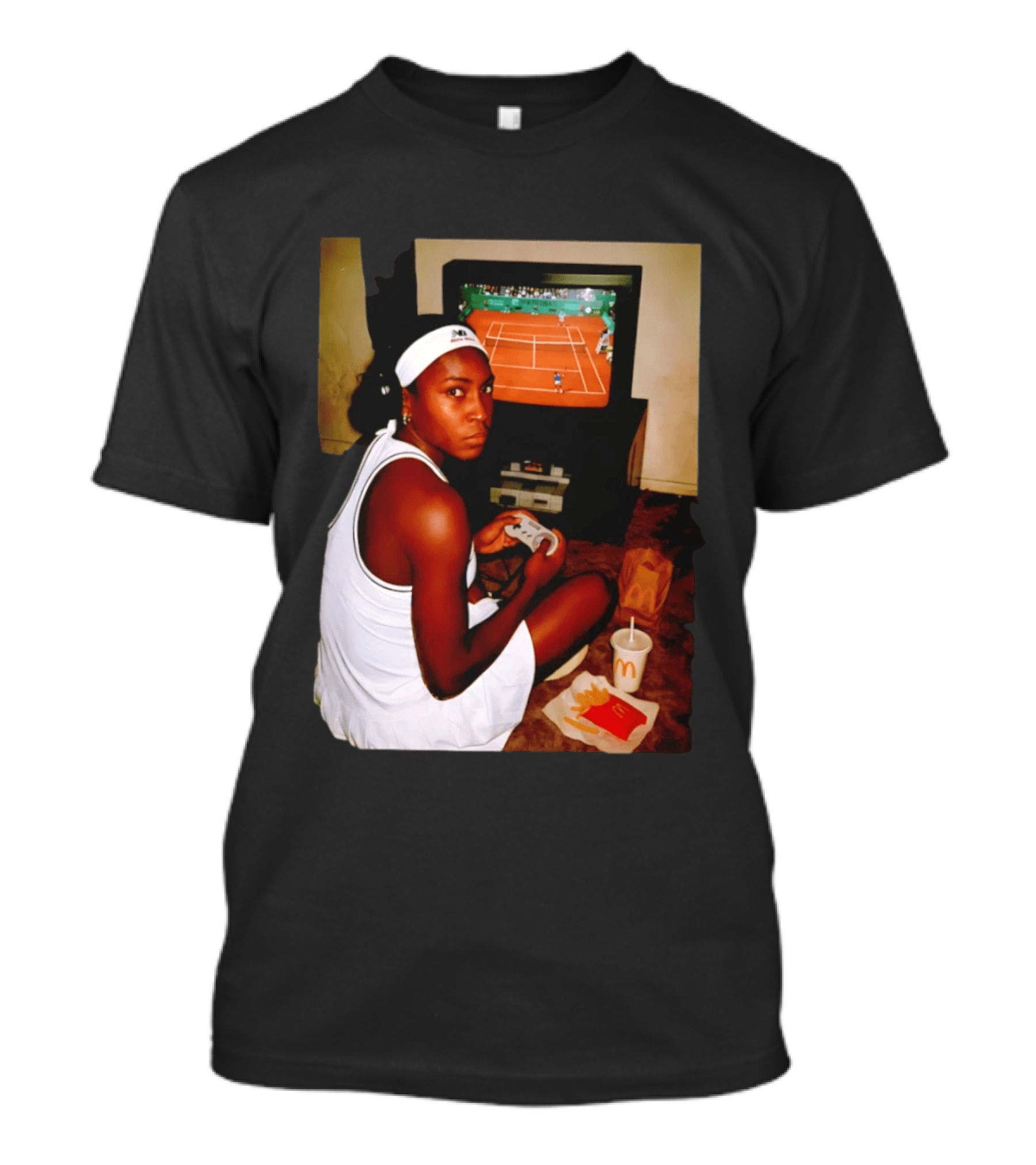 Coco Gauff Playing Retro Tennis Video Game With McDonald's Snacks T-Shirt