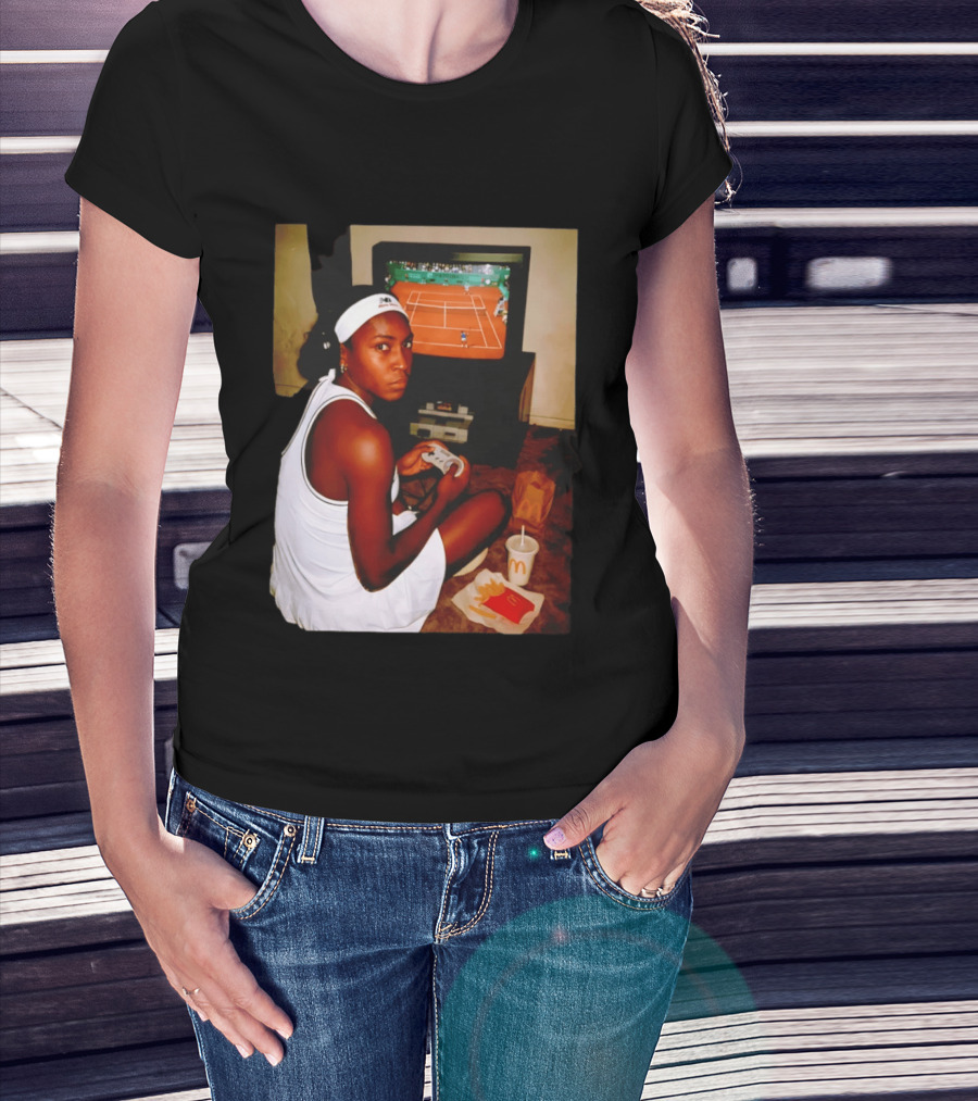 Coco Gauff Playing Retro Tennis Video Game With McDonald's Snacks T-Shirt