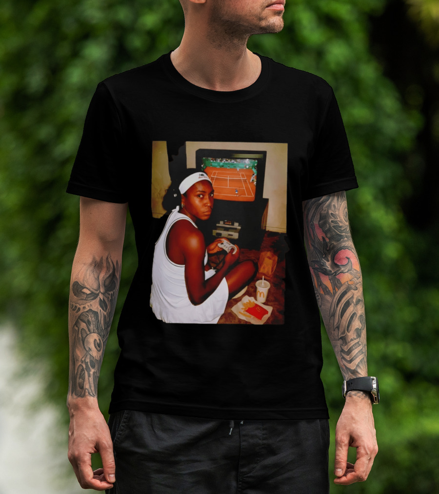 Coco Gauff Playing Retro Tennis Video Game With McDonald's Snacks T-Shirt