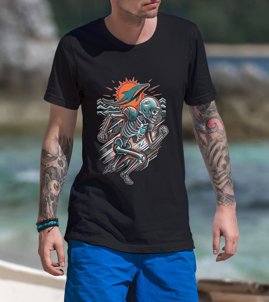 Miami Dolphins Runs In My Blood Skeleton Football Sprint T-Shirt
