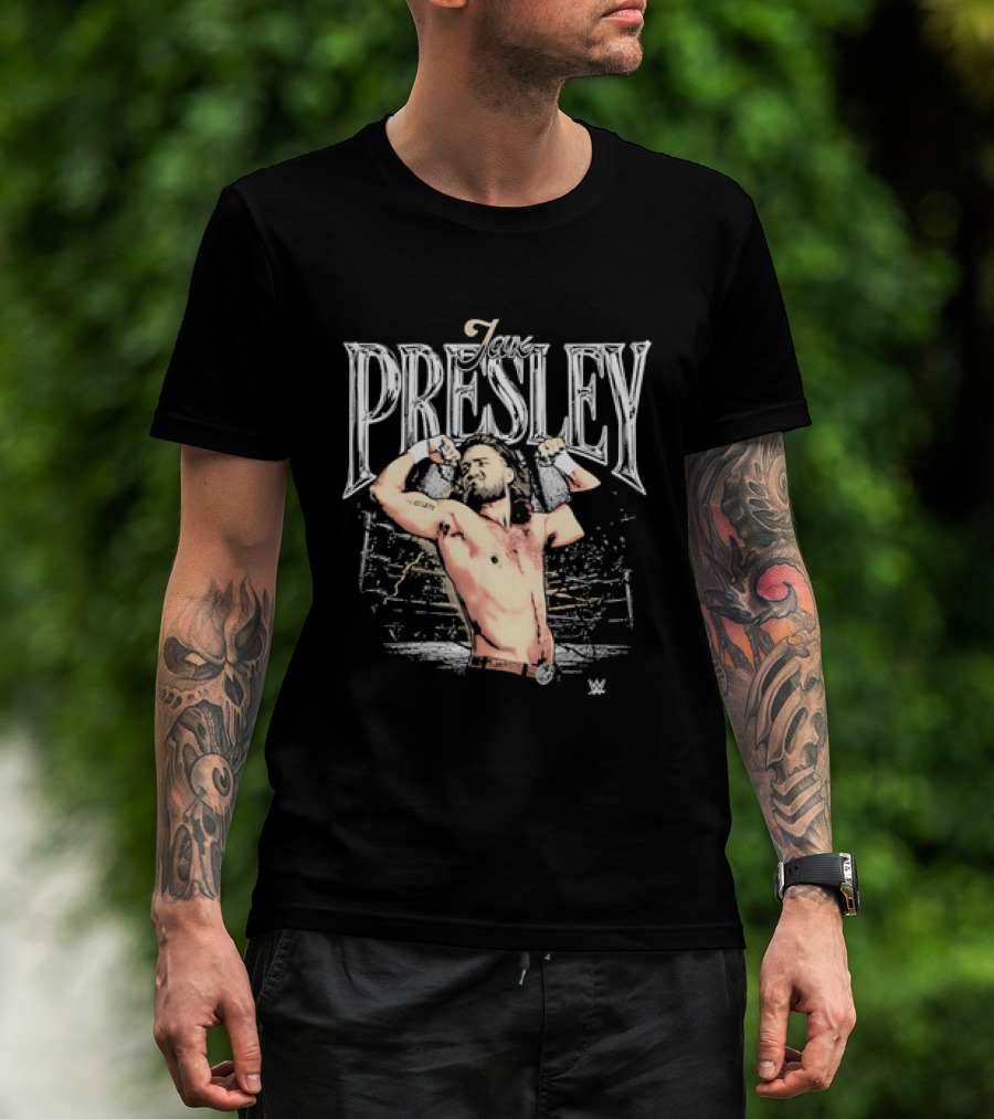Jax Presley Flexing Muscles WWE Presley Backdrop T-Shirt