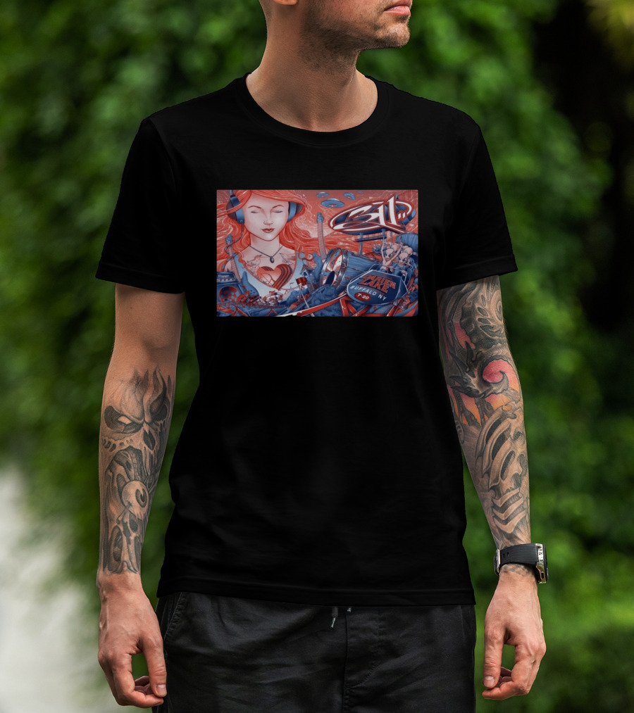 311 Darien Lake 7 20 Buffalo NY Art With Drum And Redhead Listening T-Shirt