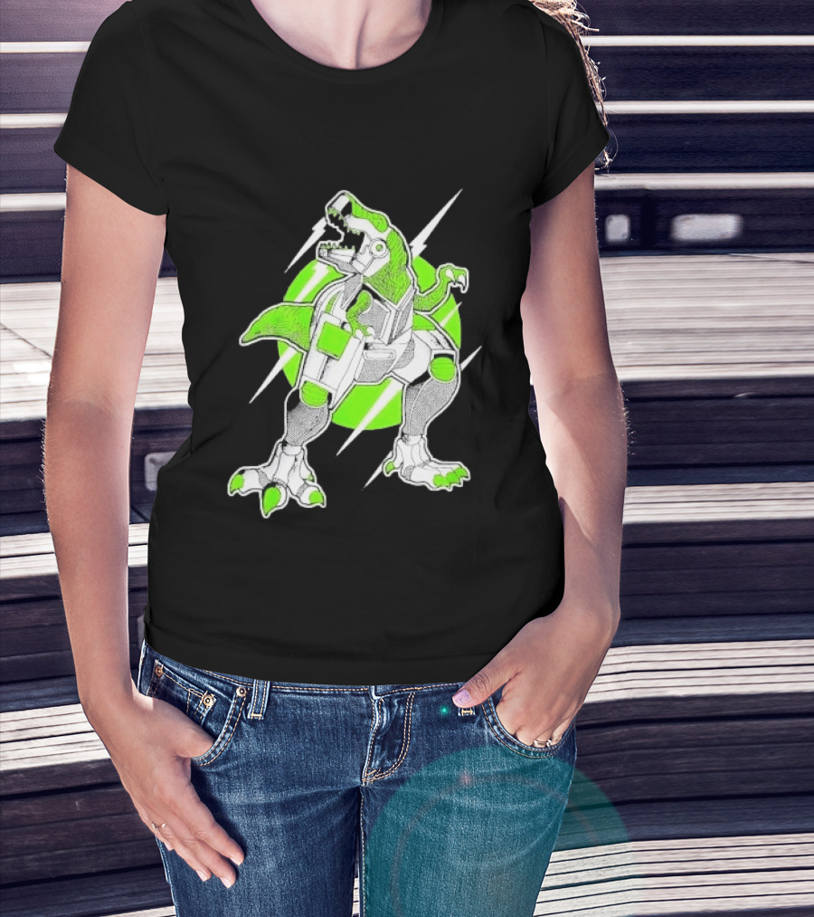 Robo Rex Neon Green Cybernetic Dinosaur Tech Science Fiction High Voltage T-Shirt
