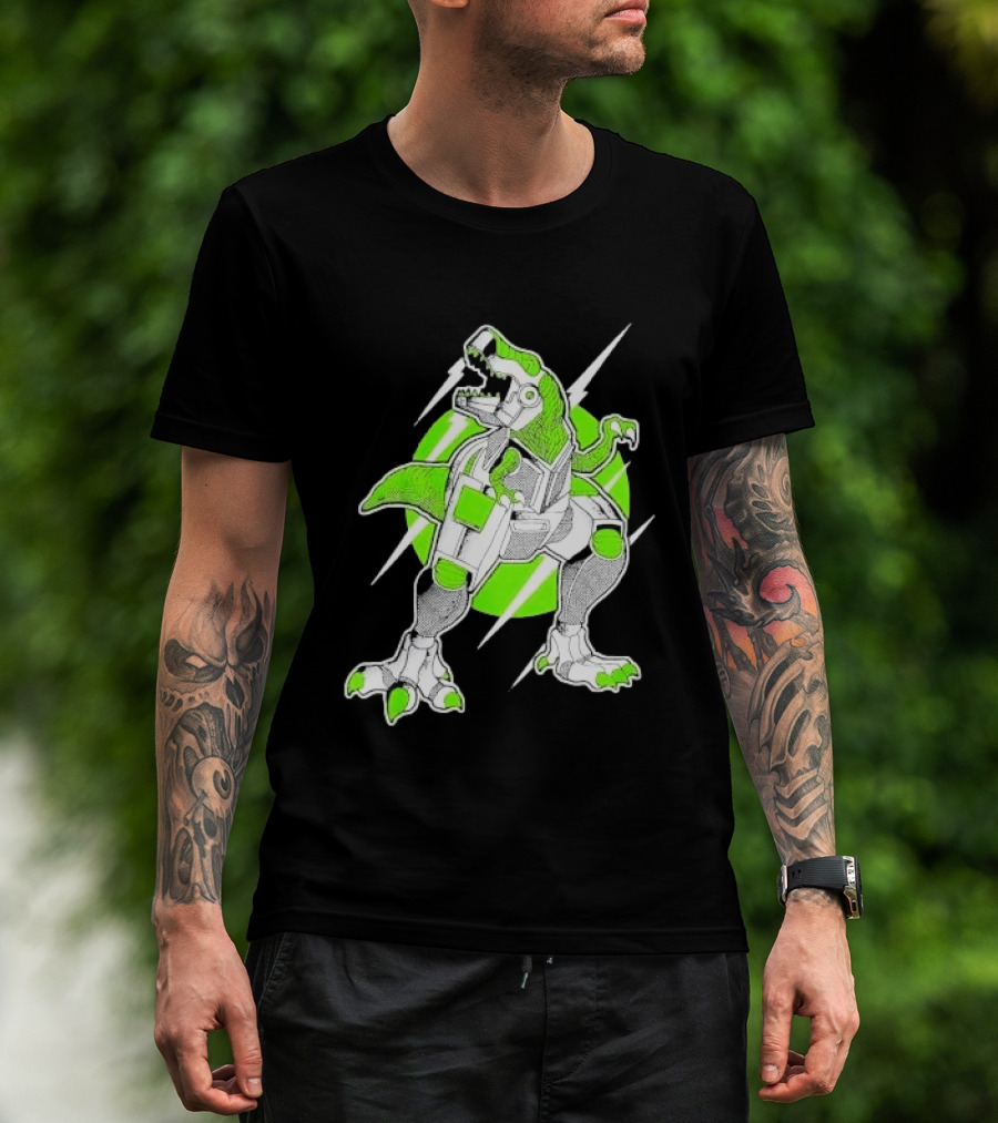 Robo Rex Neon Green Cybernetic Dinosaur Tech Science Fiction High Voltage T-Shirt