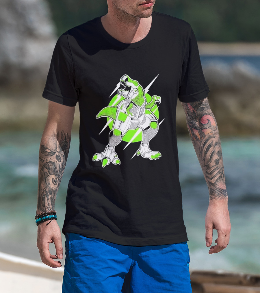 Robo Rex Neon Green Cybernetic Dinosaur Tech Science Fiction High Voltage T-Shirt
