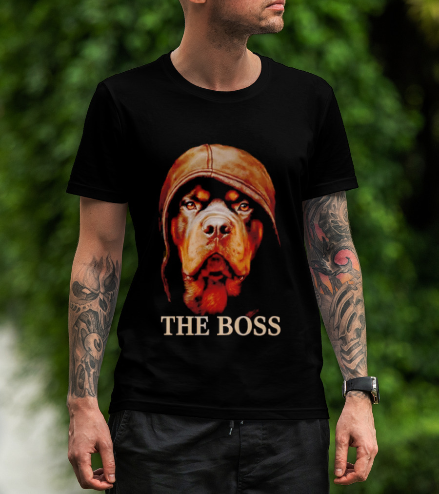 The Boss Rottweiler Wearing Aviator Cap T-Shirt