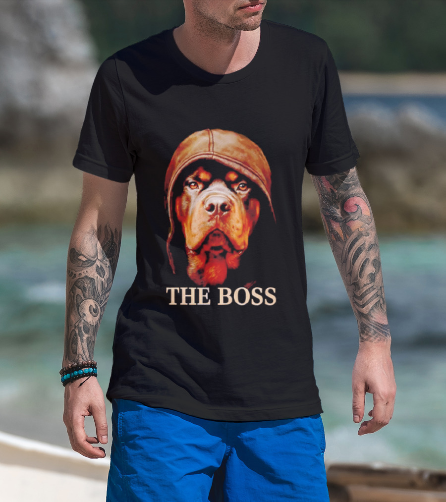The Boss Rottweiler Wearing Aviator Cap T-Shirt