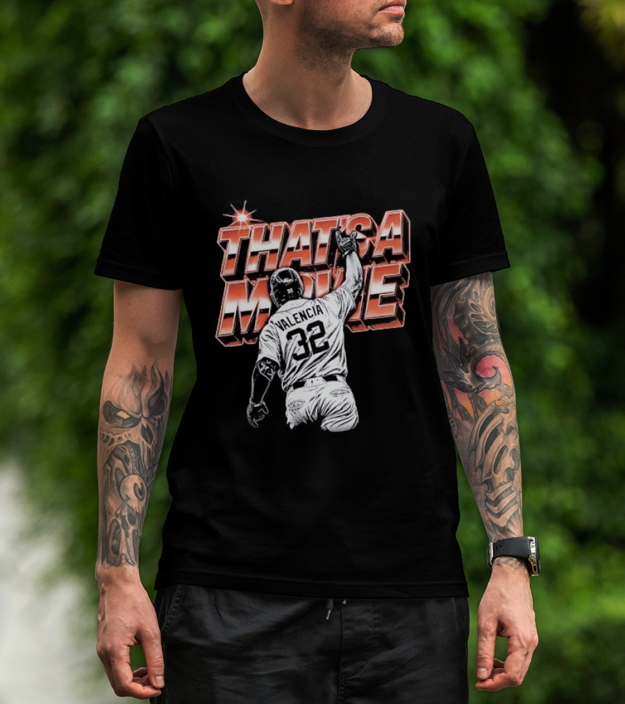 Valencia That's A Movie Baseball Iconic Pose 32 Pointing Skyward T-Shirt