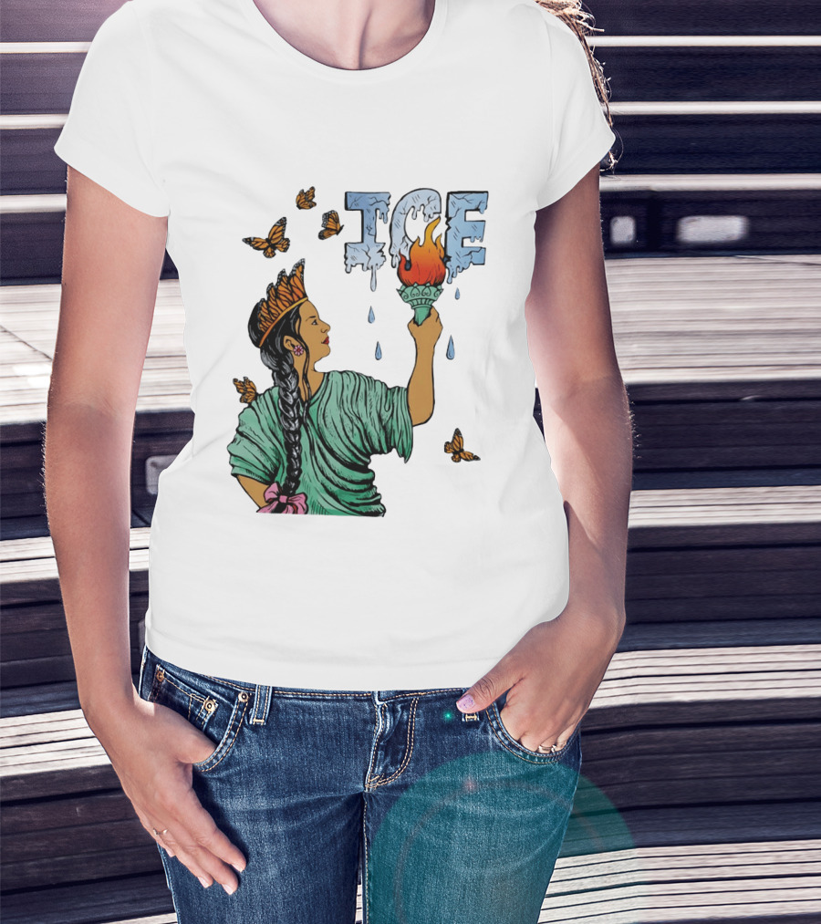 Liberty ICE Melt Activism With Monarch Butterflies And Torch Symbolism T-Shirt
