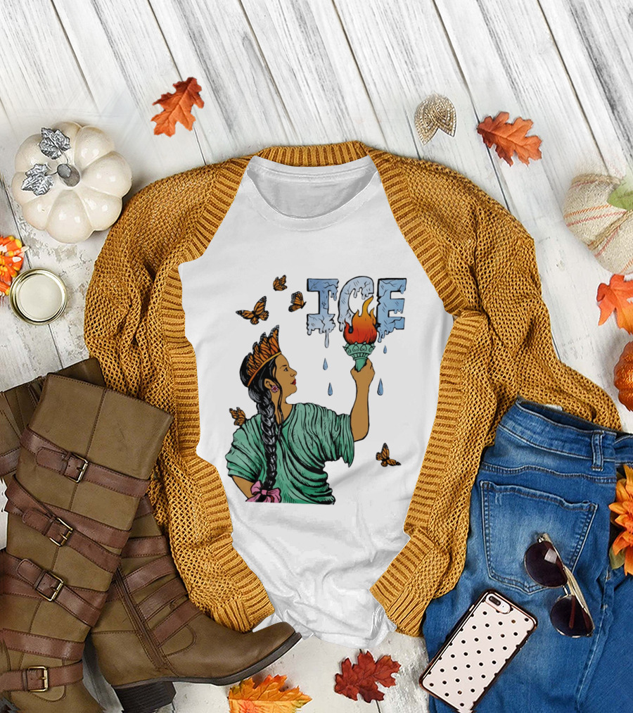 Liberty ICE Melt Activism With Monarch Butterflies And Torch Symbolism T-Shirt