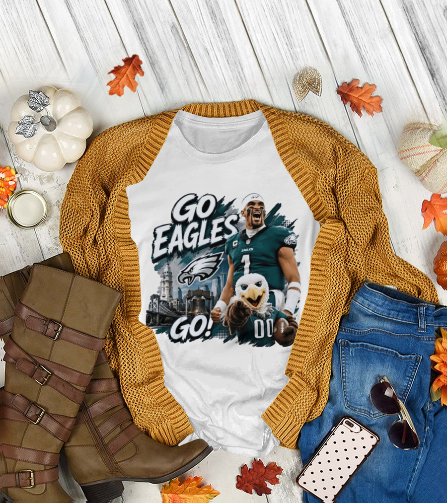 Go Eagles Go Philadelphia Eagles Jalen Hurts Swoop Football Skyline T-Shirt