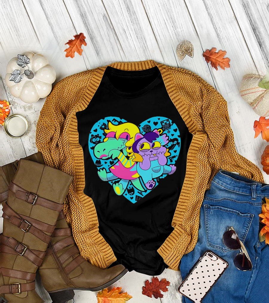 Alphys Mew Mew Heart Art Colorful Character Pair T-Shirt