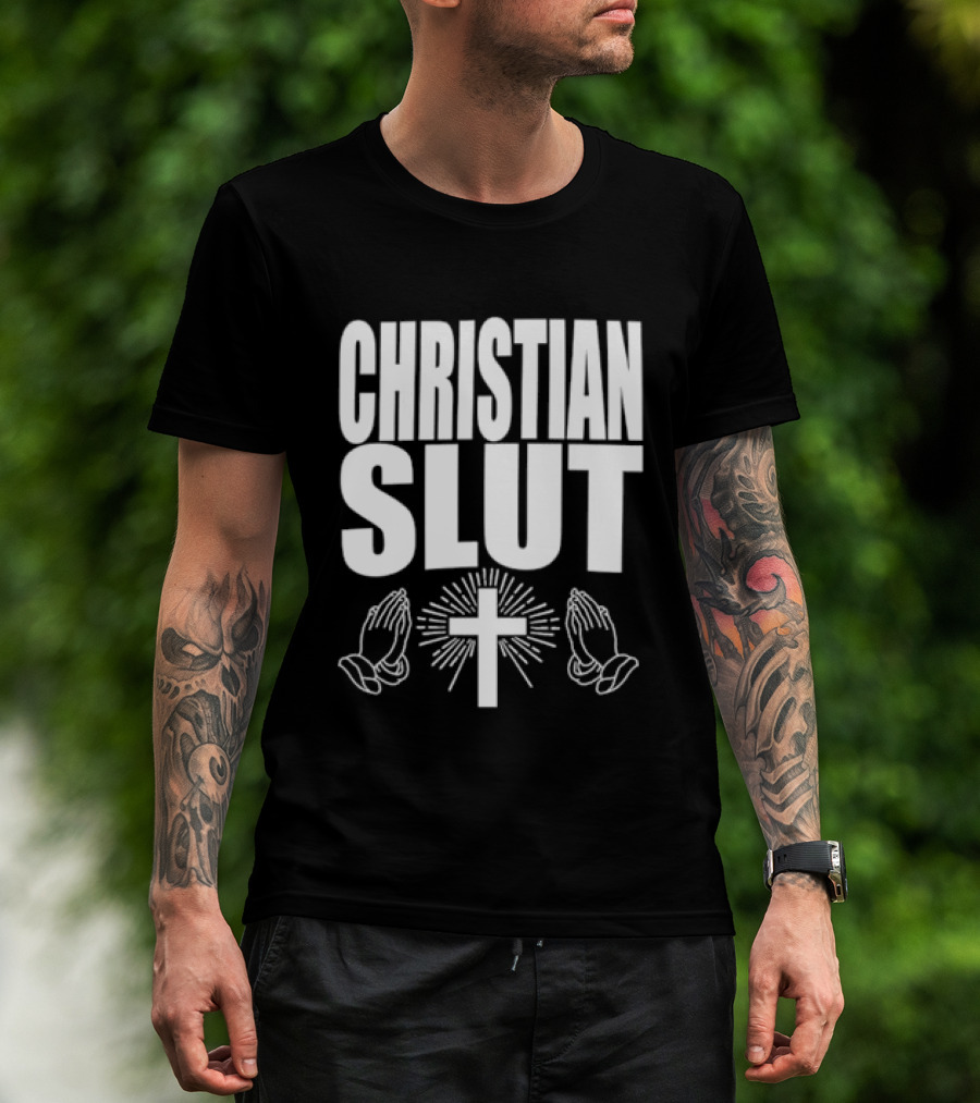 Christian Slut Praying Hands Cross Iconography T-Shirt