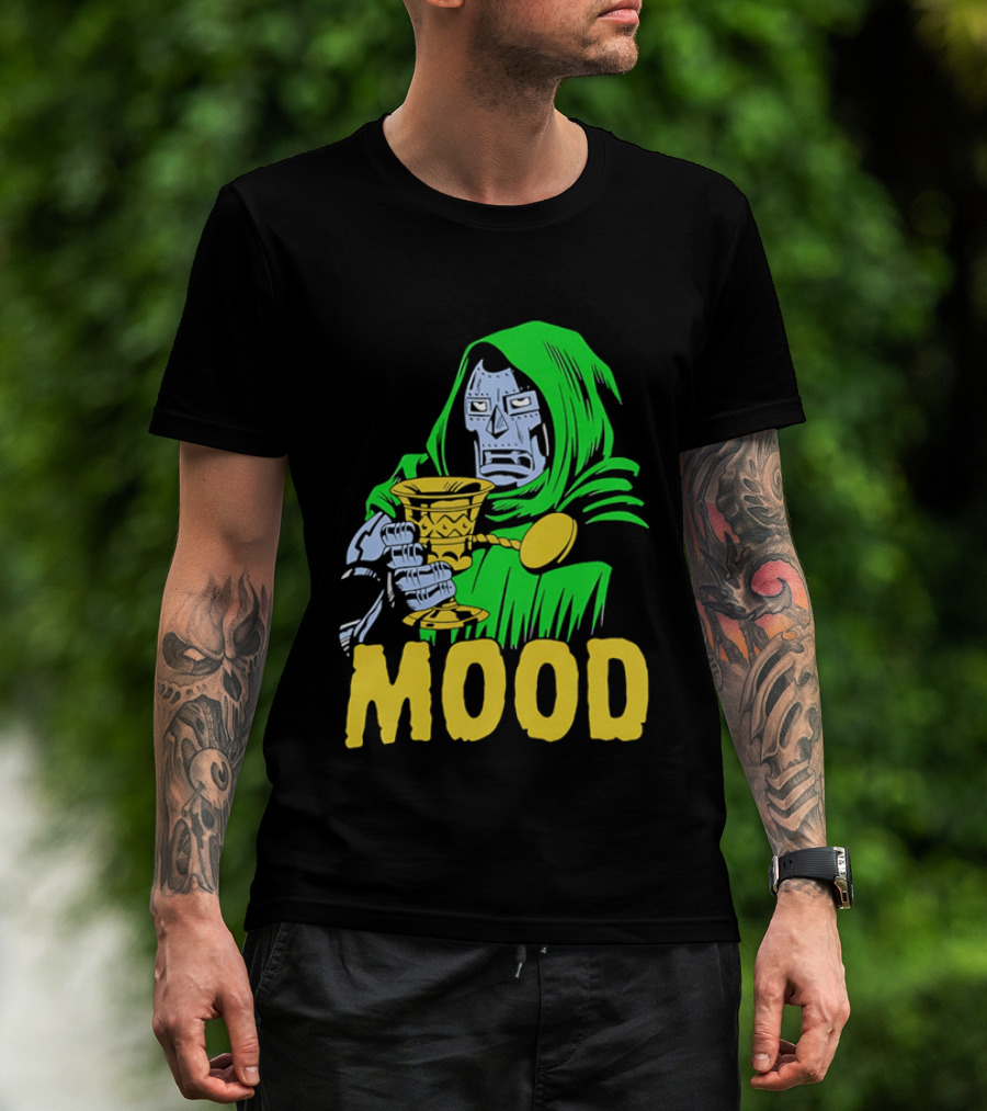 Doom Mood Green Cloaked Character Holding Goblet T-Shirt