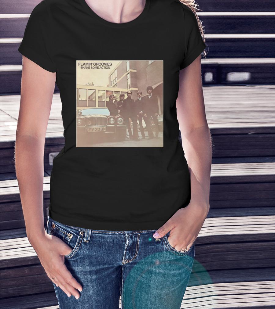 Flamin' Groovies Shake Some Action 50th Anniversary Album Cover Retro Car Scene T-Shirt