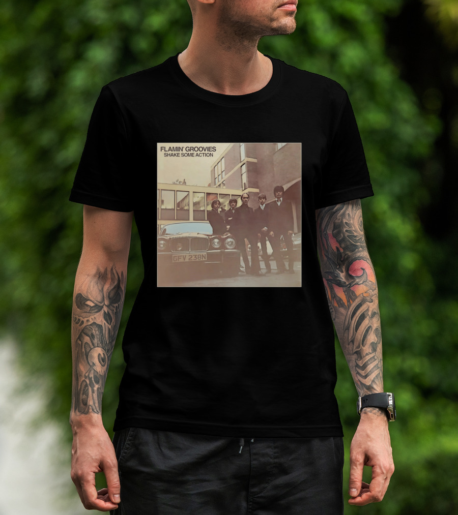 Flamin' Groovies Shake Some Action 50th Anniversary Album Cover Retro Car Scene T-Shirt