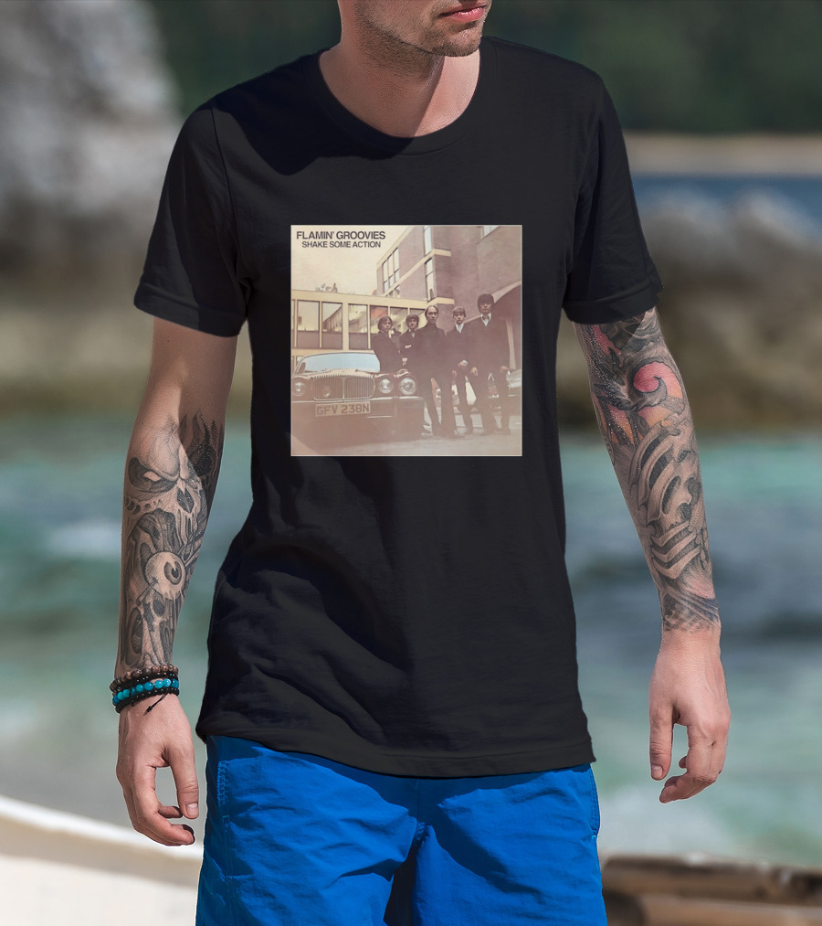 Flamin' Groovies Shake Some Action 50th Anniversary Album Cover Retro Car Scene T-Shirt