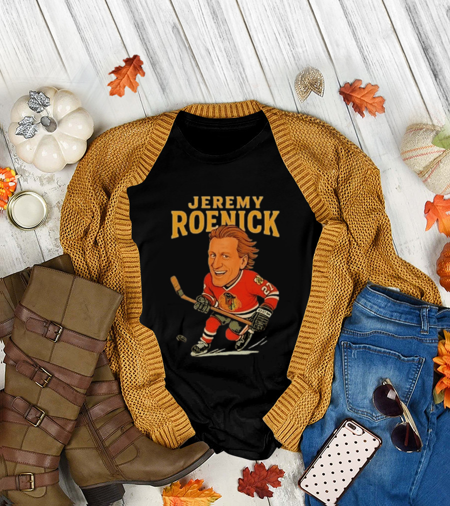 Jeremy Roenick Caricature Chicago Blackhawks Legendary Hockey Star T-Shirt