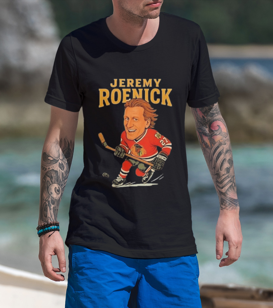 Jeremy Roenick Caricature Chicago Blackhawks Legendary Hockey Star T-Shirt