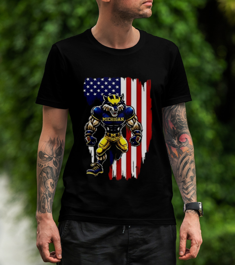 Michigan Wolverines We The People USA Flag Wolverine T-Shirt