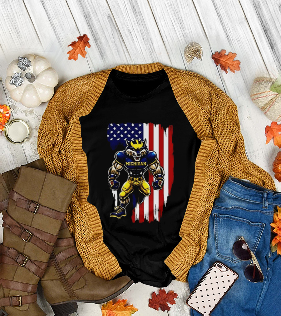 Michigan Wolverines We The People USA Flag Wolverine T-Shirt