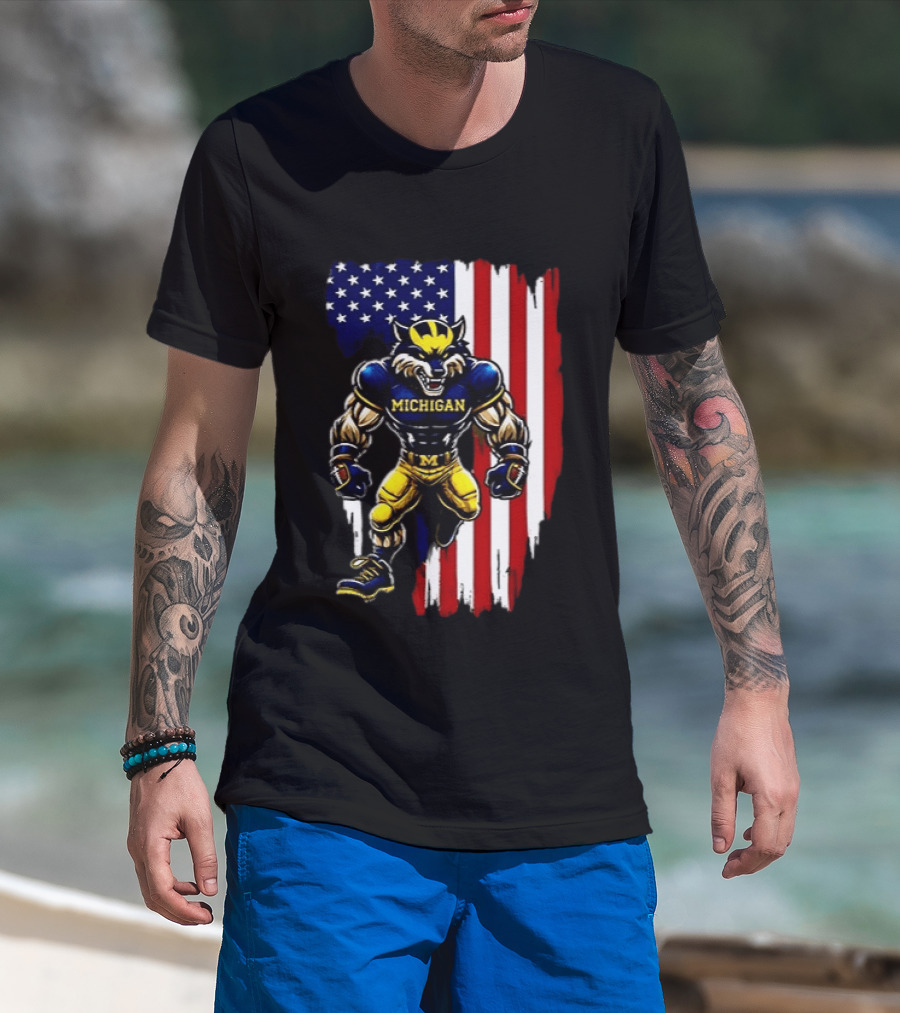 Michigan Wolverines We The People USA Flag Wolverine T-Shirt