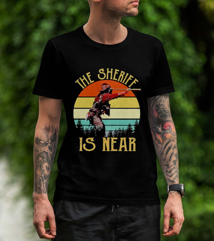 The Sheriff Is Near Western Cowboy Retro Sunset T-Shirt
