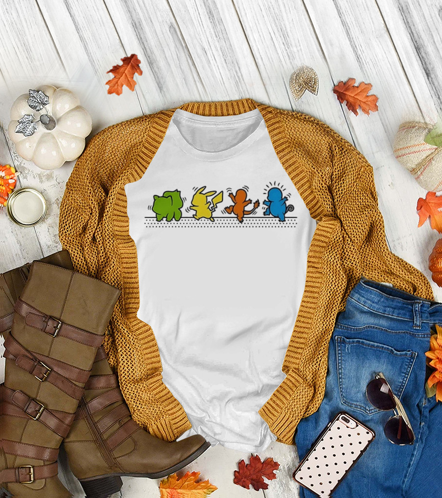 Dancing Pikachu Bulbasaur Charmander Squirtle Line Up T-Shirt