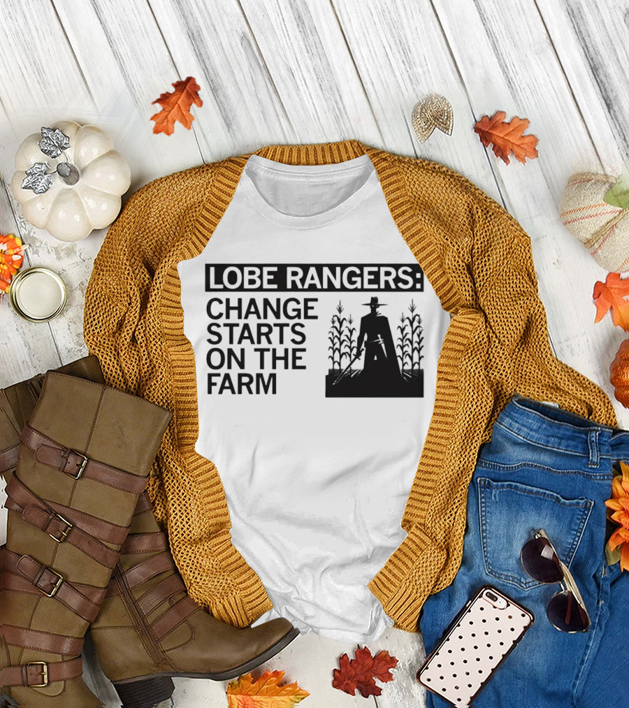 Lobe Rangers Change Starts On The Farm Cowboy Farmer Silhouette Cornfield T-Shirt