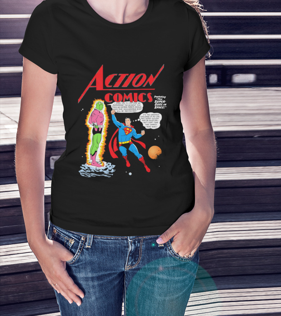 Action Comics Superman I Dare You To Capture Me Super Duel In Space T-Shirt