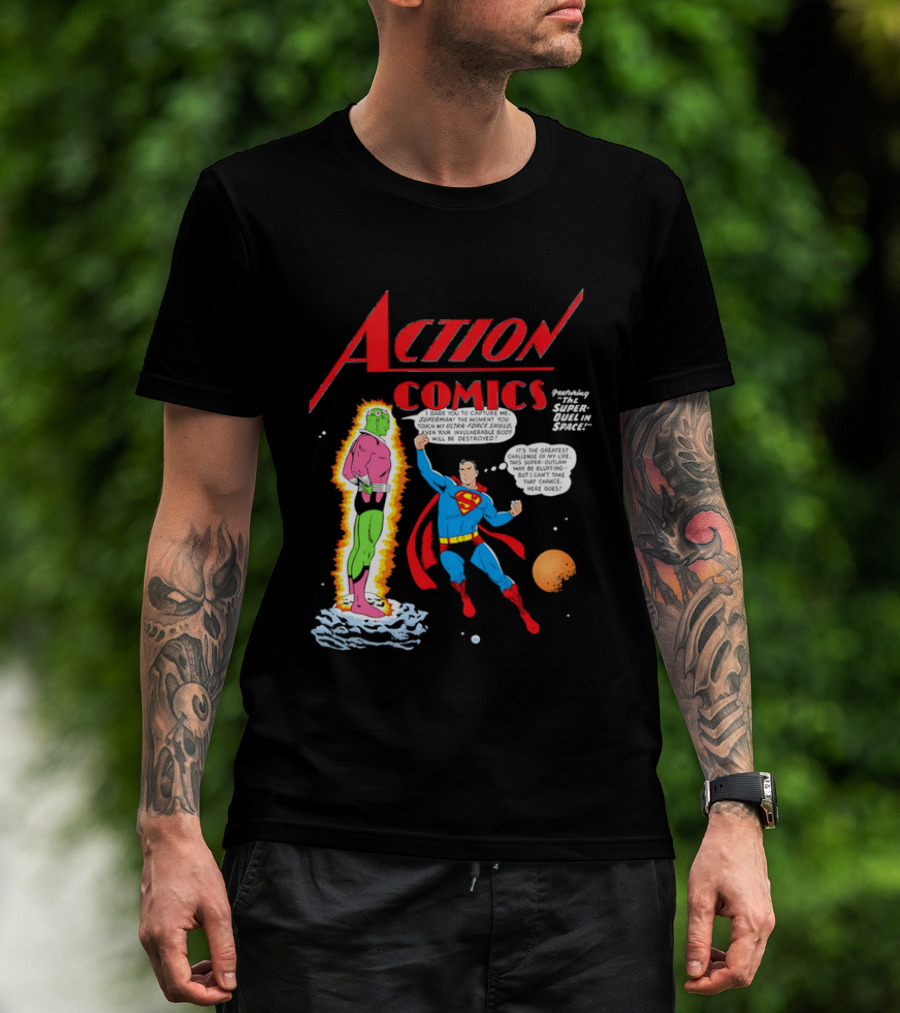 Action Comics Superman I Dare You To Capture Me Super Duel In Space T-Shirt