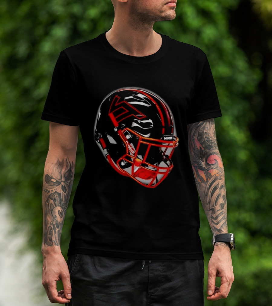 VT Hokies Black Orange Football Helmet Performance Sports Gear T-Shirt