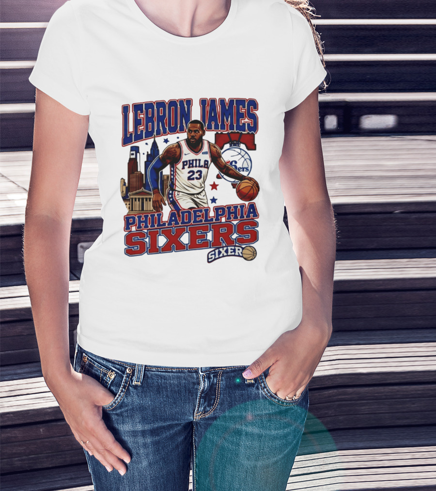 LeBron James Philadelphia Sixers No 23 Jersey Cityscape Basketball T-Shirt