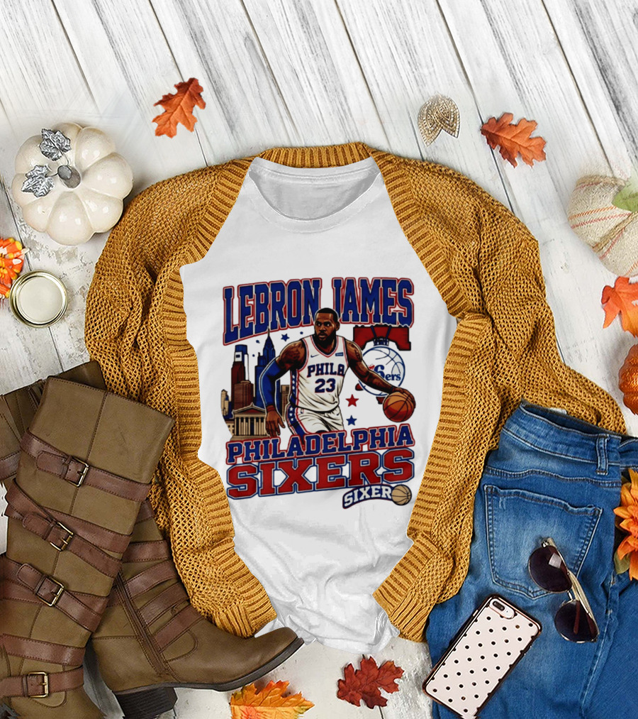 LeBron James Philadelphia Sixers No 23 Jersey Cityscape Basketball T-Shirt