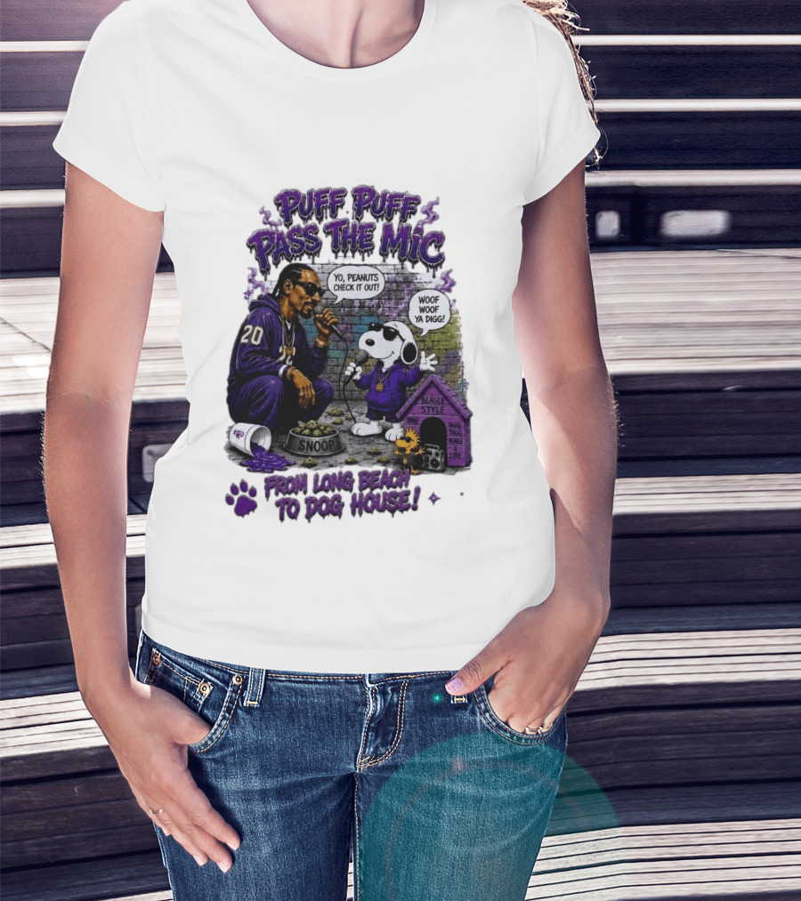 Puff Puff Pass The Mic Snoop Dogg Snoopy Collaboration From Long Beach To Dog House T-Shirt