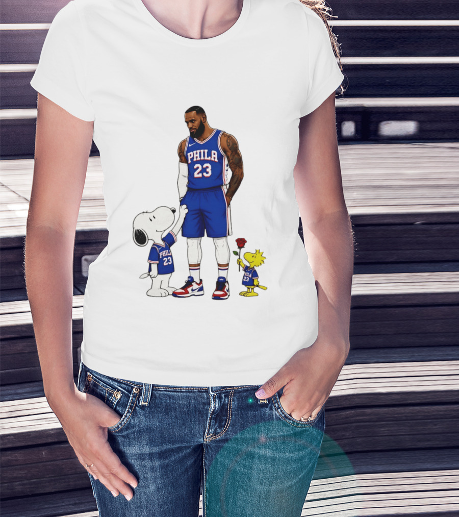 Philadelphia 76ers LeBron James With Snoopy And Woodstock 2026 T-Shirt