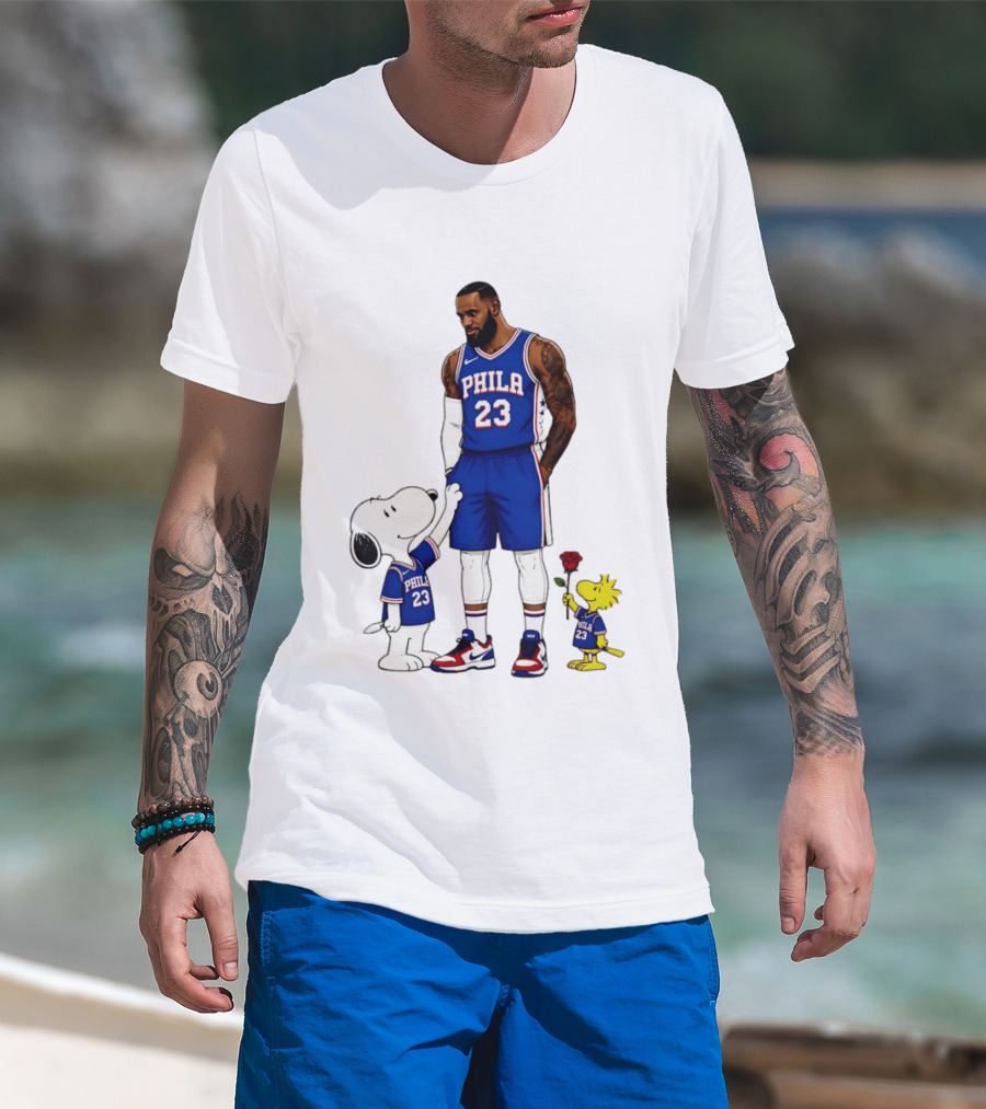 Philadelphia 76ers LeBron James With Snoopy And Woodstock 2026 T-Shirt