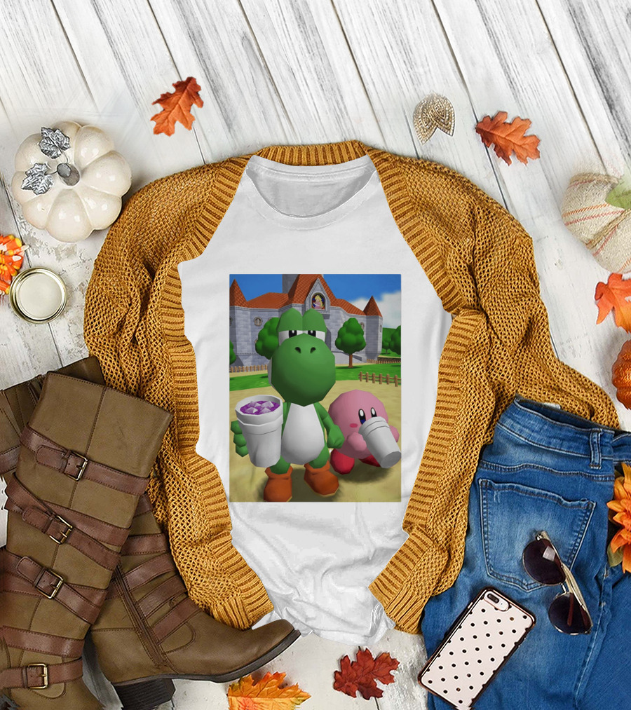 Yoshi Kirby Lean Purple Drink Castle Scene T-Shirt
