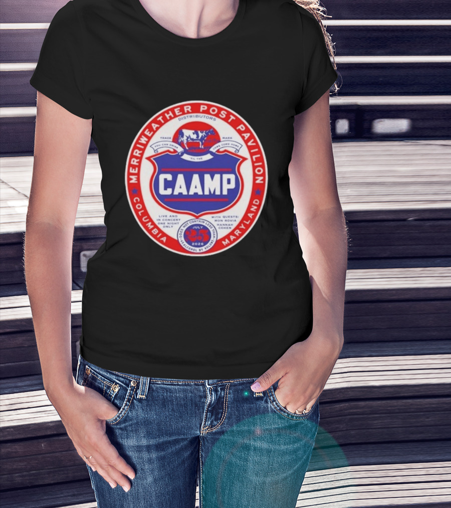 Merriweather Post Pavilion Caamp 2026 Columbia Maryland Concert With Mon Rovio And Hannah Cohen T-Shirt