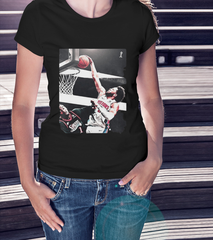 Pistons Cade Cunningham Slam Dunk Vs 76ers Andrei Drummond NBA Action T-Shirt