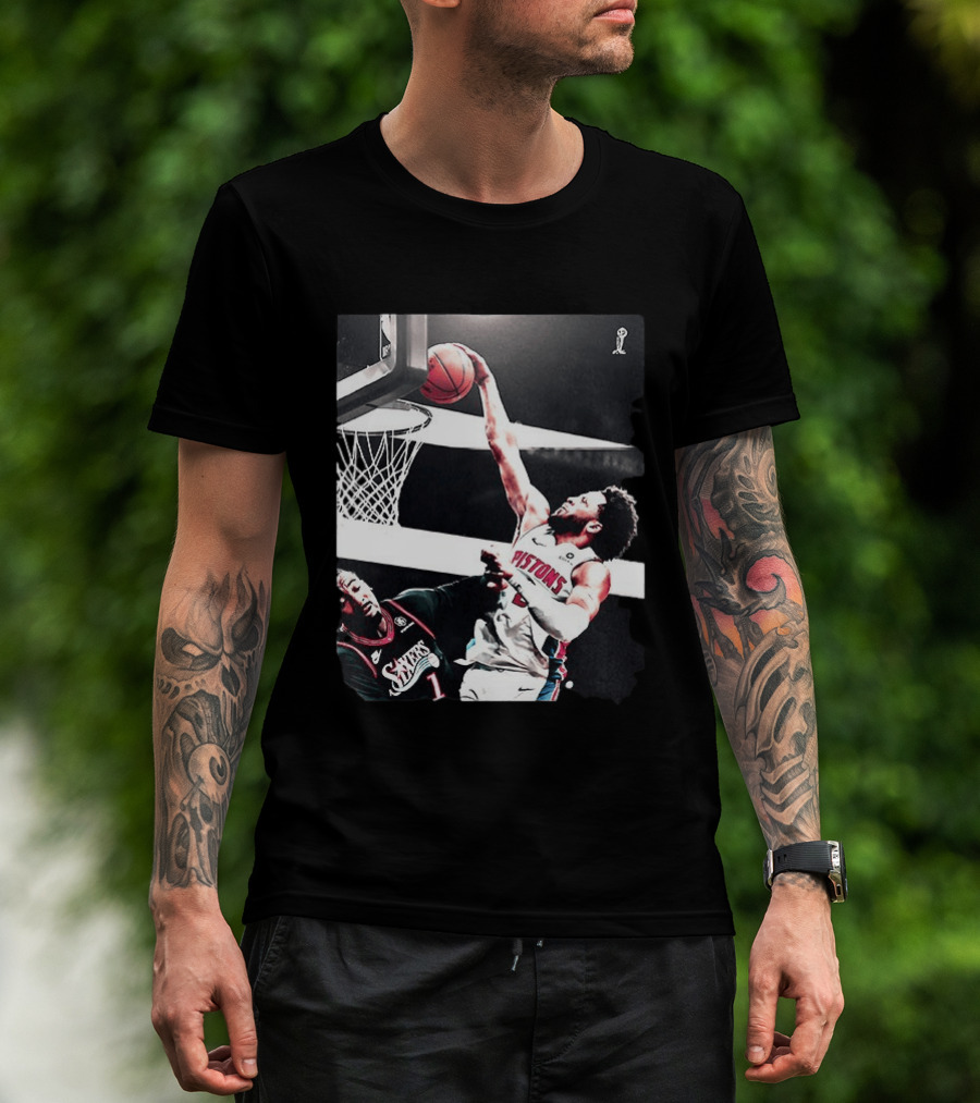 Pistons Cade Cunningham Slam Dunk Vs 76ers Andrei Drummond NBA Action T-Shirt