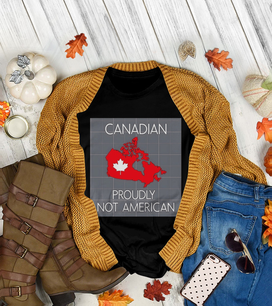 Canadian Proudly Not American Map With Maple Leaf T-Shirt