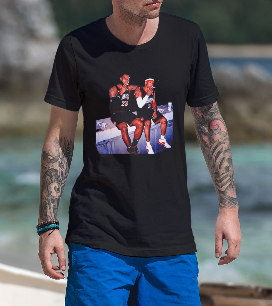 LeBron James Allen Iverson Smoking Philadelphia 76ers Skyline T-Shirt