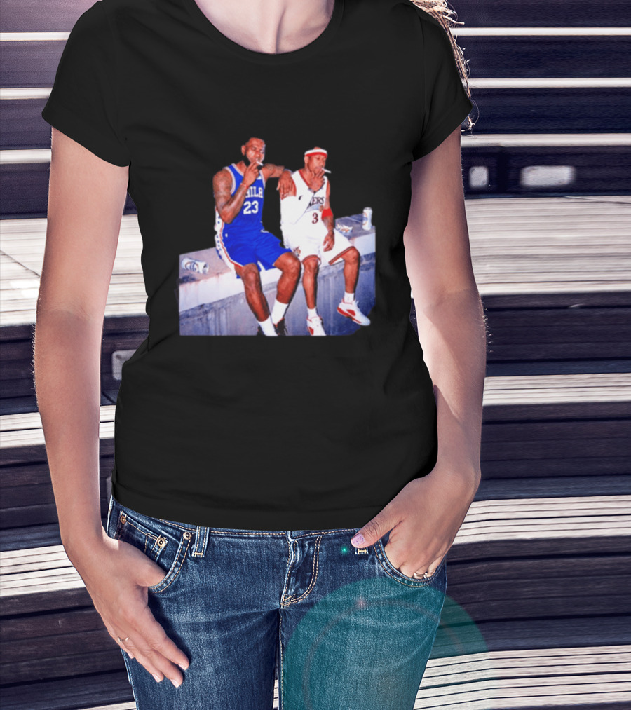 LeBron James Allen Iverson Philadelphia 76ers Smoking Scene Vintage NBA T-Shirt