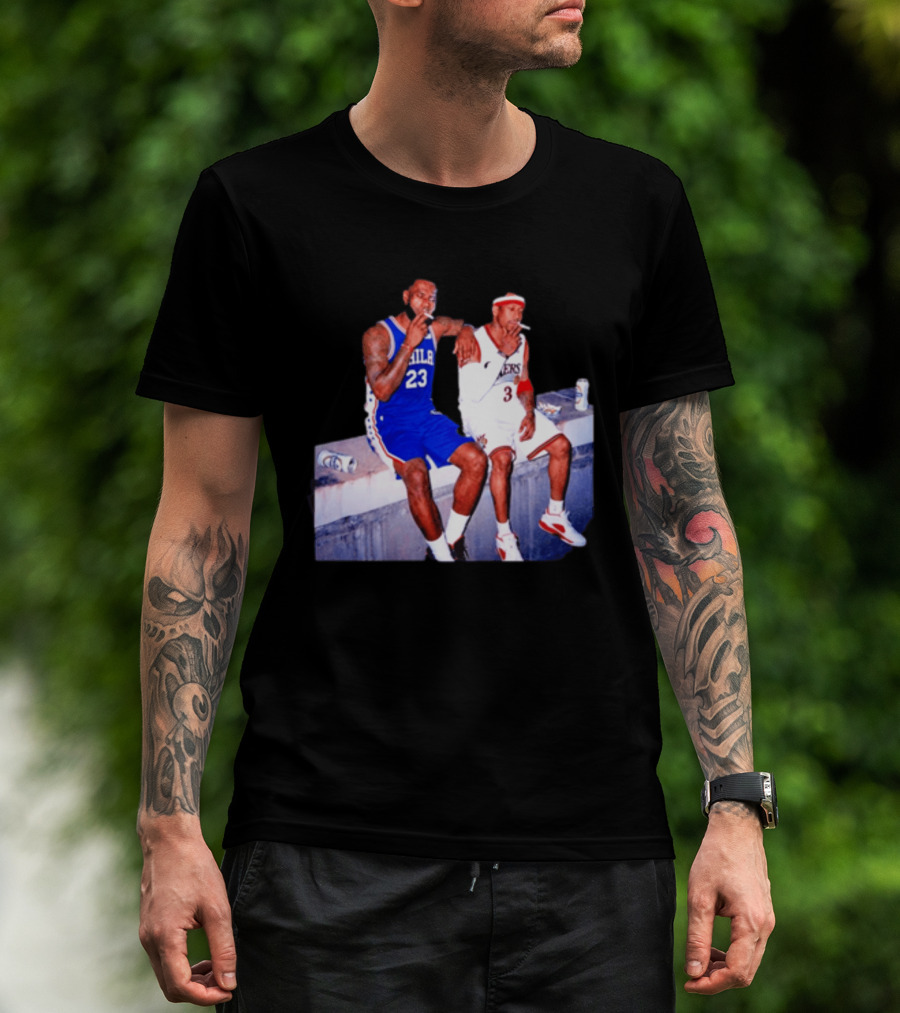 LeBron James Allen Iverson Philadelphia 76ers Smoking Scene Vintage NBA T-Shirt