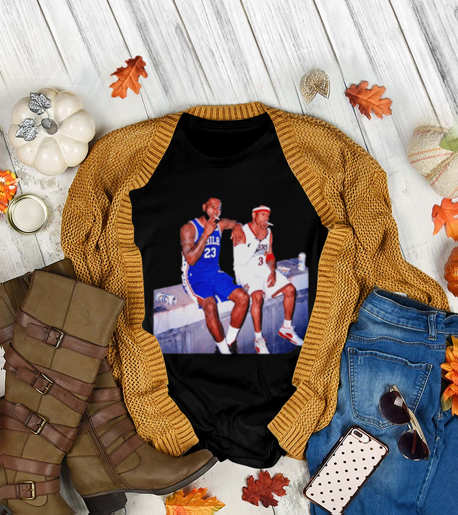 LeBron James Allen Iverson Philadelphia 76ers Smoking Scene Vintage NBA T-Shirt