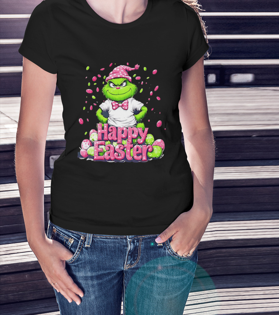 Happy Easter Grinch In Festive Hat With Colorful Eggs T-Shirt