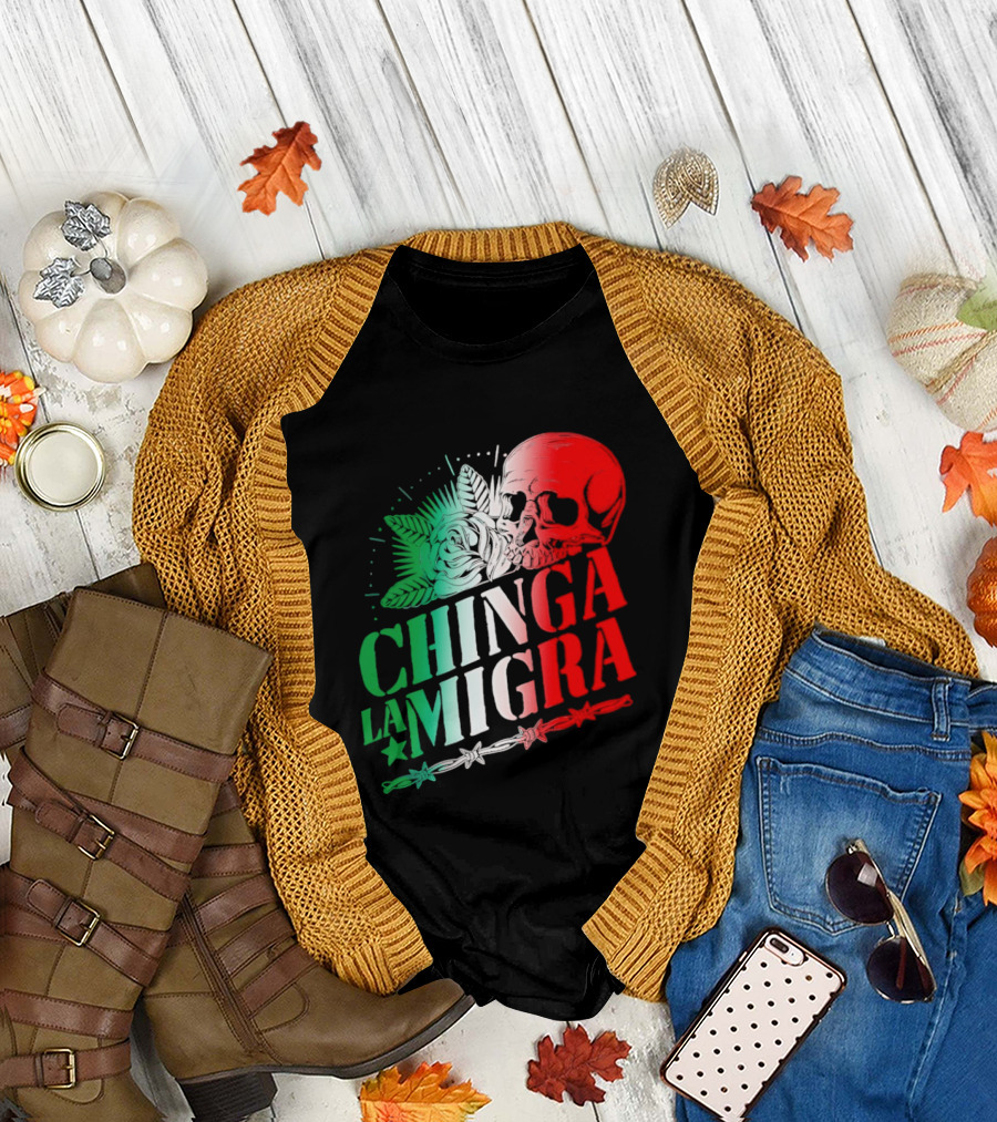 Chinga La Migra Skull Rose Immigration Reform T-Shirt