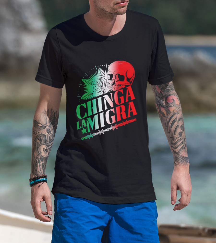 Chinga La Migra Skull Rose Immigration Reform T-Shirt